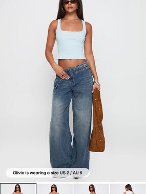 NWT Paltrow Mid Rise Wide Leg Cargo Jeans Mid Blue Wash Petite